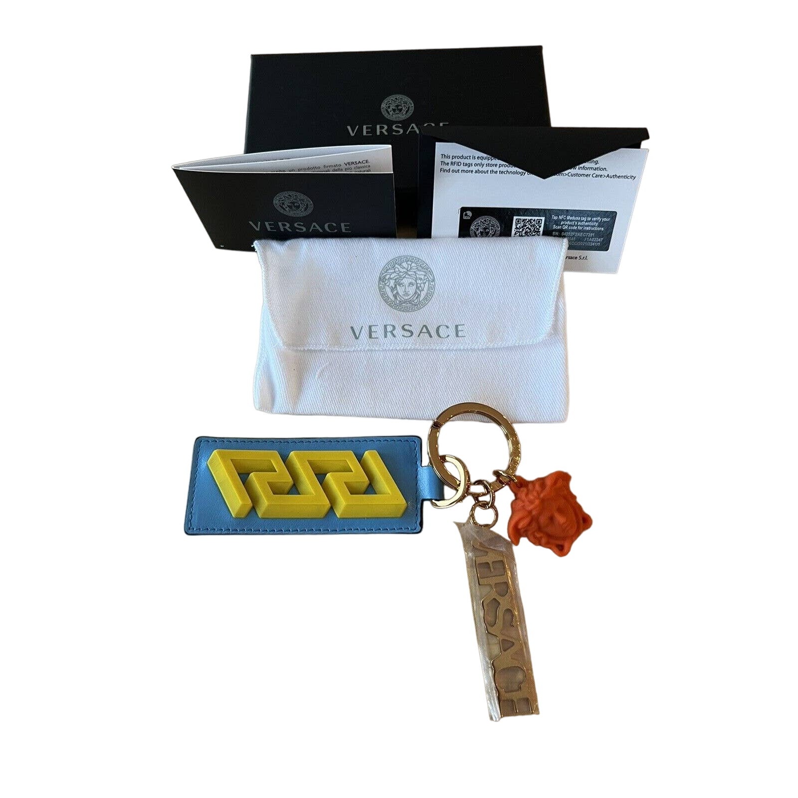 Versace Blue Yellow “La Grecs” Key Charm Nwt